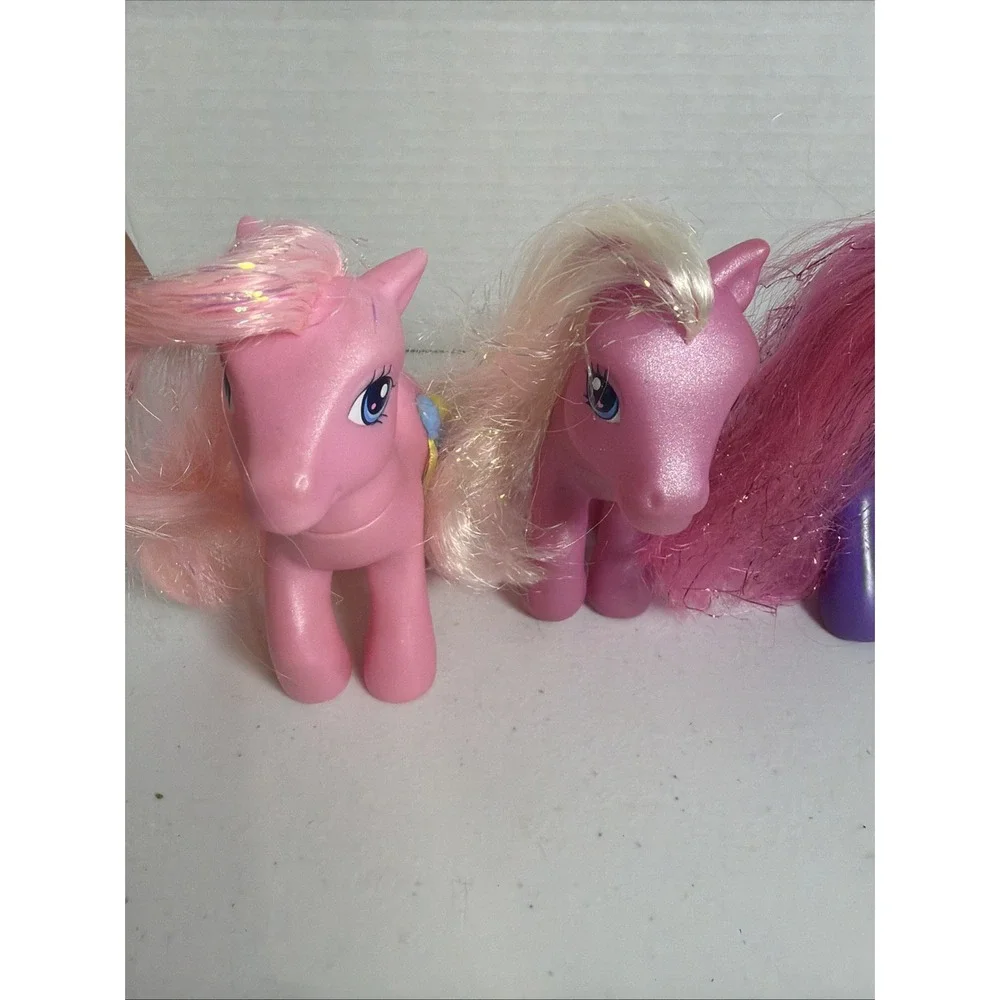 My Little Pony G3 Figure Lot ©2004 Hasbro Pink & Purple Ponies Tinsel Hair‎